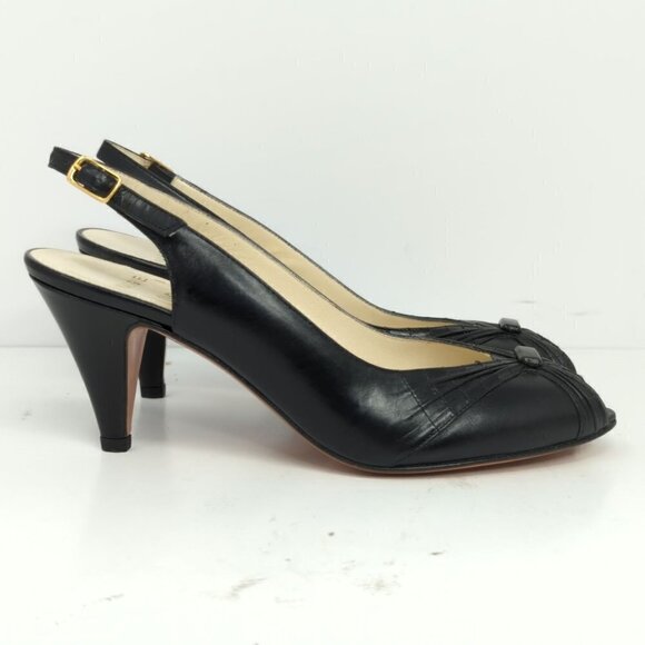 Evins Vintage "Maggie" Slingback Black Leather Pump, Women's 6 AAAA - Picture 1 of 8